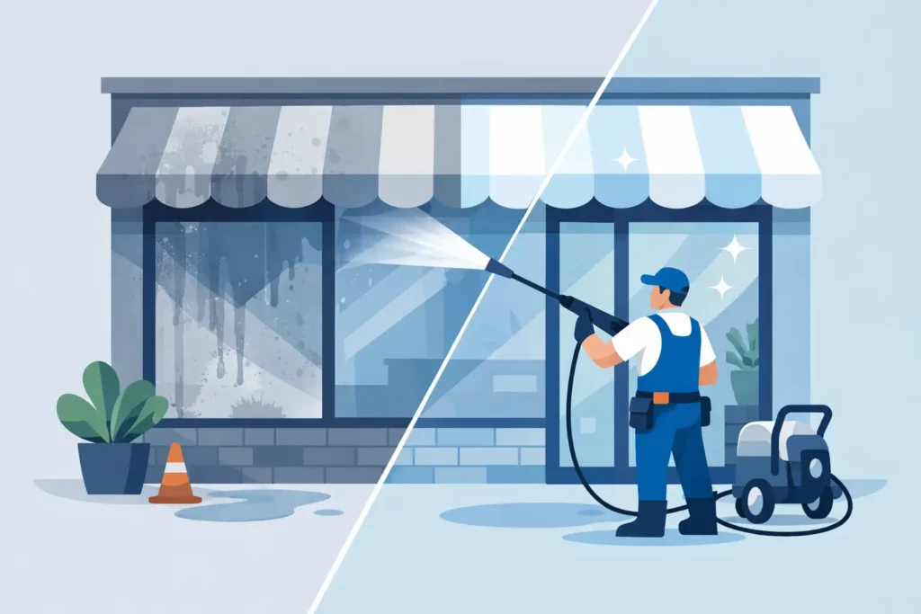 Storefront Pressure Washing Service That Shows